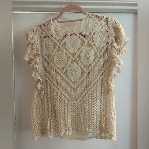 Crochet Cap Sleeve Lined Blouse